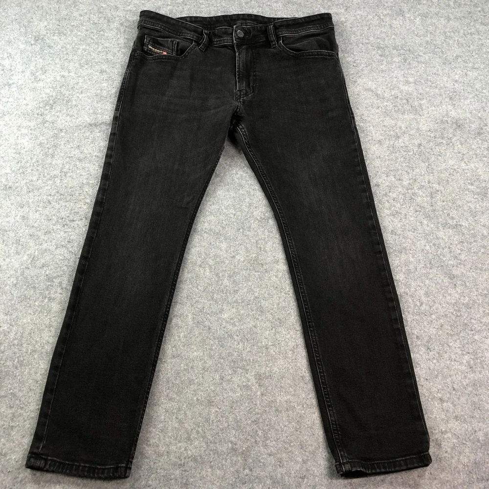 Diesel Thommer Mens Jeans 34x30 (fits 35x29) Black Slim Fit Mid Rise Denim